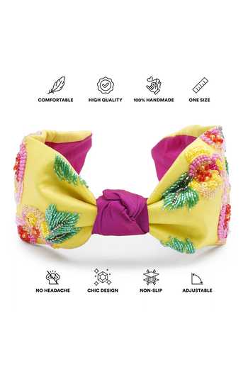 Shop_APT FOREVER_Yellow Embroidery, Sequins, Beads, Cascading Blossom Handmade Headband _Online_at_Aza_Fashions