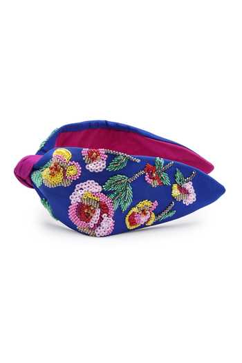 Buy_APT FOREVER_Navy Embroidery, Sequins, Beads, Rhinestones Cascading Blossom Beaded Headband _Online_at_Aza_Fashions
