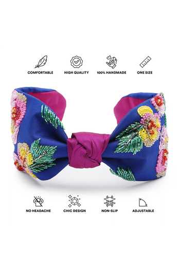 Shop_APT FOREVER_Navy Embroidery, Sequins, Beads, Rhinestones Cascading Blossom Beaded Headband _Online_at_Aza_Fashions