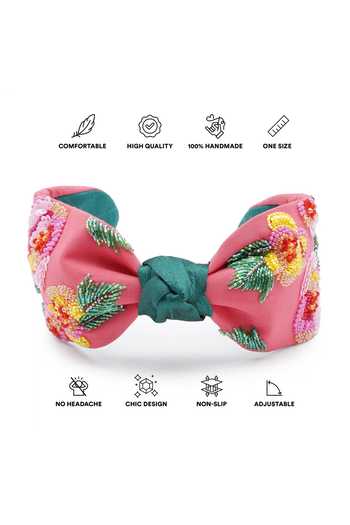 APT FOREVER_Red Embroidery, Sequins, Beads, Rhinestones Cascading Blossom Cotton Headband _Online_at_Aza_Fashions