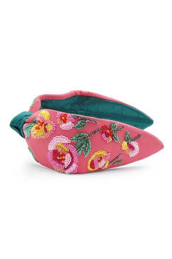 Buy_APT FOREVER_Red Embroidery, Sequins, Beads, Rhinestones Cascading Blossom Cotton Headband _Online_at_Aza_Fashions