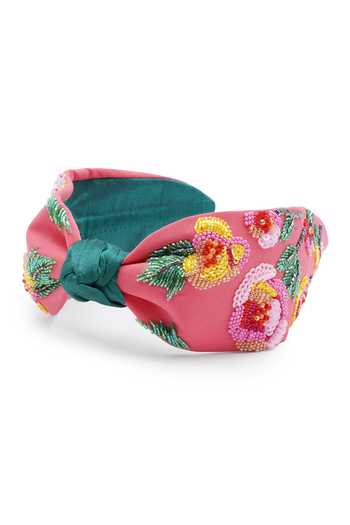 Shop_APT FOREVER_Red Embroidery, Sequins, Beads, Rhinestones Cascading Blossom Cotton Headband _Online_at_Aza_Fashions