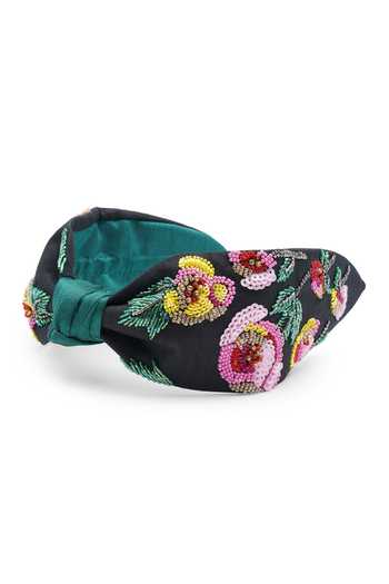Buy_APT FOREVER_Black Embroidery, Sequins, Beads Cascading Blossom Knotted Headband _Online_at_Aza_Fashions