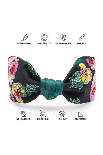 Shop_APT FOREVER_Black Embroidery, Sequins, Beads Cascading Blossom Knotted Headband _Online_at_Aza_Fashions