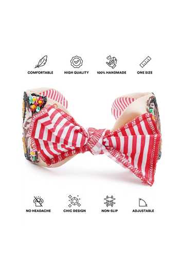 APT FOREVER_Multi Color Embroidery, Beads, Rhinestones Glam Girl Dramatic Handmade Headband _at_Aza_Fashions