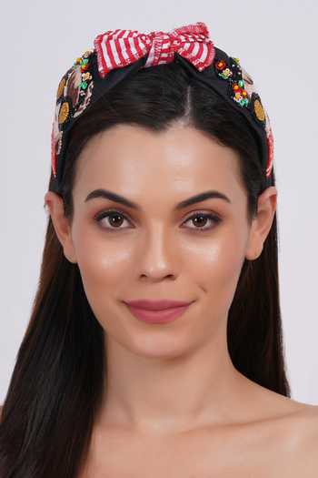 Buy_APT FOREVER_Black Sequins, Beads, Fabric Flowers Glam Girl Dramatic Handmade Headband 