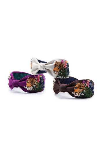 APT FOREVER_White Embroidery, Beads, Rhinestones Roaring Glam Feline Handmade Headband _Online_at_Aza_Fashions