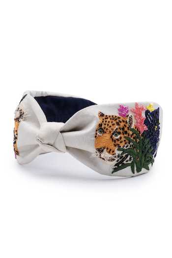 Buy_APT FOREVER_White Embroidery, Beads, Rhinestones Roaring Glam Feline Handmade Headband _Online_at_Aza_Fashions