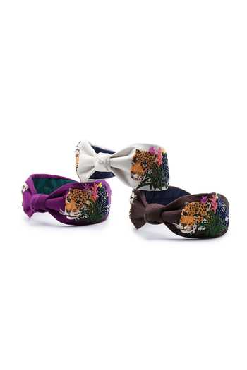 APT FOREVER_Brown Embroidery, Beads, Rhinestones Roaring Glam Feline Beaded Headband _Online_at_Aza_Fashions
