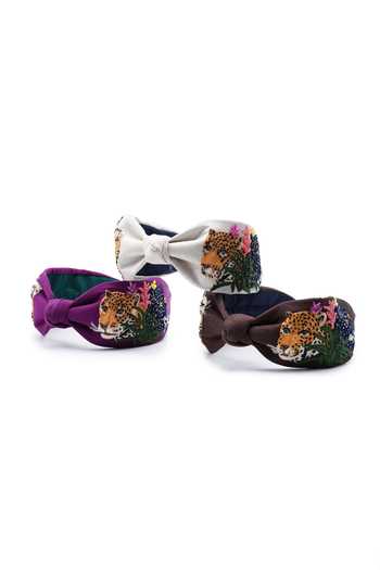 APT FOREVER_Purple Embroidery, Beads, Rhinestones Roaring Glam Feline Headband _Online_at_Aza_Fashions