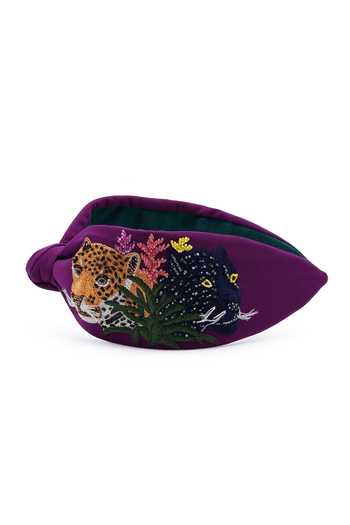 Buy_APT FOREVER_Purple Embroidery, Beads, Rhinestones Roaring Glam Feline Headband _Online_at_Aza_Fashions