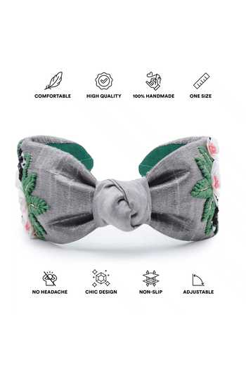 Shop_APT FOREVER_Grey Embroidery, Beads, Rhinestones Zen Mode Zebra Cotton Handmade Headband _Online_at_Aza_Fashions