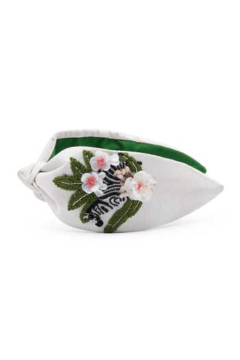 Shop_APT FOREVER_White Embroidery, Beads, Rhinestones, Fabric Zen Mode Zebra Beaded Headband _Online_at_Aza_Fashions