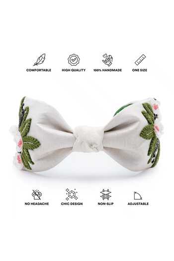 APT FOREVER_White Embroidery, Beads, Rhinestones, Fabric Zen Mode Zebra Beaded Headband _at_Aza_Fashions