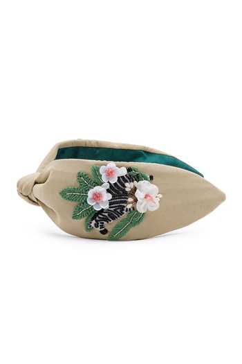 Shop_APT FOREVER_Beige Embroidery, Sequins, Beads, Rhinestones Zen Mode Zebra Cotton Headband _Online_at_Aza_Fashions