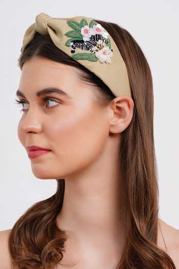 Shop_APT FOREVER_Beige Embroidery, Sequins, Beads, Rhinestones Zen Mode Zebra Cotton Headband 