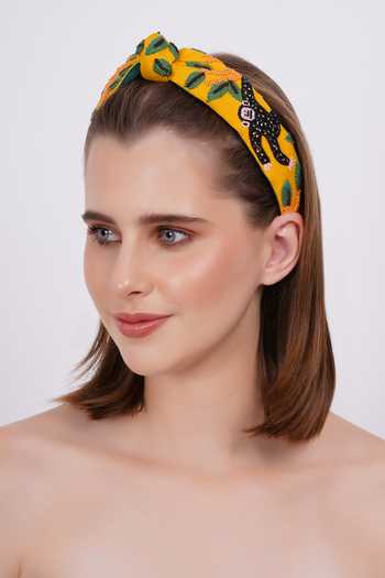 Buy_APT FOREVER_Mustard Embroidery, Beads, Banana Drama Monkey Beaded Top Knot Headband 