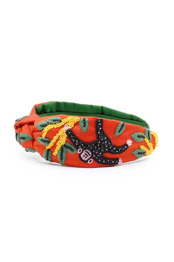 APT FOREVER_Orange Embroidery, Beads, Rhinestones Banana Drama Monkey Headband _at_Aza_Fashions