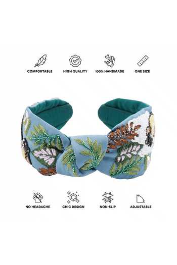 Shop APT FOREVER Blue Embroidery, Beads Spotted Leopard Headband Online at Aza Fashions Shop_APT FOREVER_Blue Embroidery, Beads Spotted Leopard Headband _Online_at_Aza_Fashions