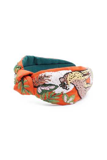 Buy_APT FOREVER_Orange Embroidery, Beads, Spotted Stealth Leopard Beaded Top Knot Headband 