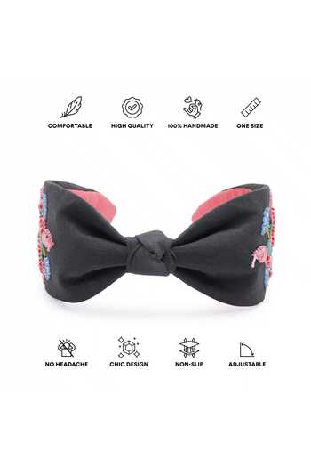 APT FOREVER_Black Embroidery, Beads, Rhinestones Serpent Slink Beaded Headband _Online_at_Aza_Fashions