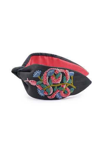 APT FOREVER_Black Embroidery, Beads, Rhinestones Serpent Slink Beaded Headband _at_Aza_Fashions