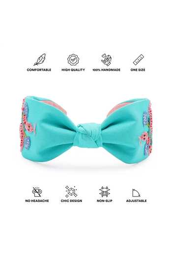 APT FOREVER_Turquoise Embroidery, Beads, Rhinestones Serpent Slink Cotton Headband _Online_at_Aza_Fashions