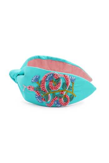 Shop_APT FOREVER_Turquoise Embroidery, Beads, Rhinestones Serpent Slink Cotton Headband _Online_at_Aza_Fashions