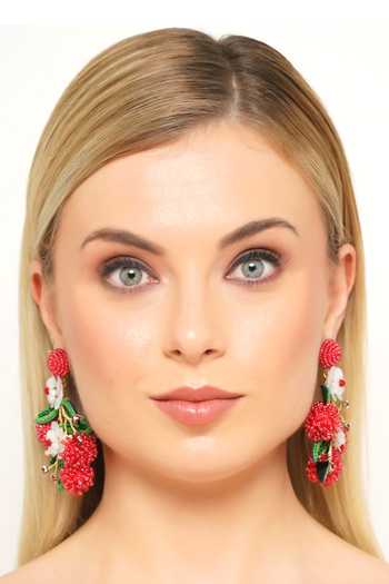 APT FOREVER_Red Tropical Rambutan Handmade Earrings _at_Aza_Fashions