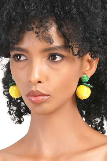 APT FOREVER_Yellow Zesty Lemon Drop Handmade Earrings _at_Aza_Fashions