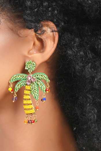 APT FOREVER_Green Tropical Palm Gem Handmade Earrings _at_Aza_Fashions