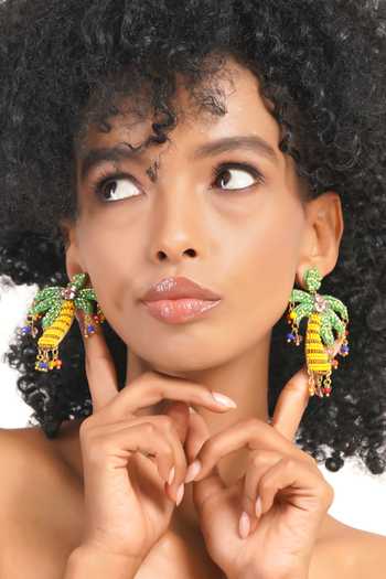 Buy_APT FOREVER_Green Tropical Palm Gem Handmade Earrings 