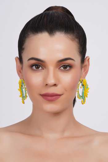 APT FOREVER_Yellow Pacific Seahorse Handmade Earrings _at_Aza_Fashions