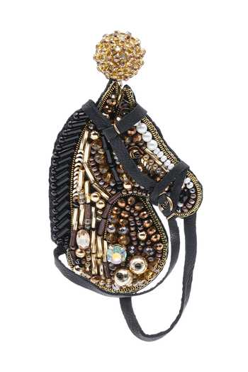 APT FOREVER_Black High Stride Horse Handmade Earrings _at_Aza_Fashions
