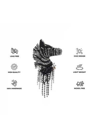 APT FOREVER_Black Zen Zebra Handwork Beaded Long Drop Earrings _Online_at_Aza_Fashions