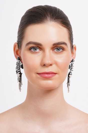 APT FOREVER_Black Zen Zebra Beaded Handmade Earrings _at_Aza_Fashions