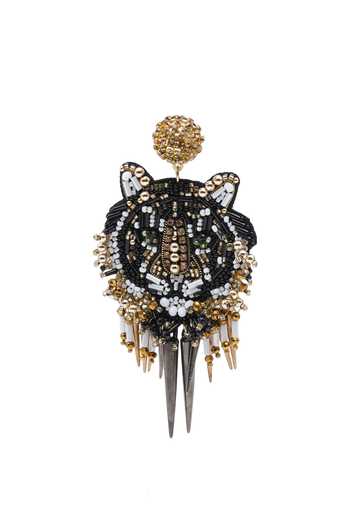 APT FOREVER_Black Tiger Prowl Beaded Handmade Earrings _at_Aza_Fashions