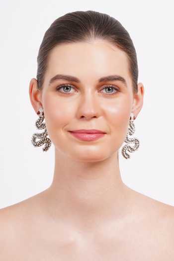 APT FOREVER_Silver Plated Ssslay Snake Beaded Earrings _at_Aza_Fashions
