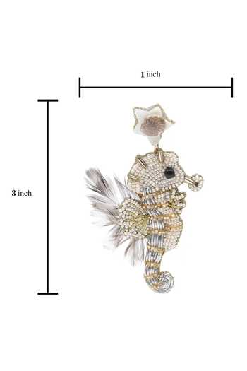 APT FOREVER_White Sea Horse Handmade Beaded Earrings _Online_at_Aza_Fashions