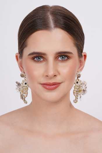 APT FOREVER_White Sea Horse Handmade Beaded Earrings _at_Aza_Fashions