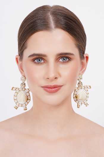 APT FOREVER_White Timeless Turtle Beaded Shell Earrings _at_Aza_Fashions