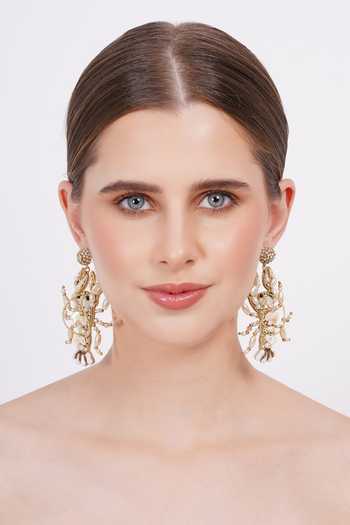 APT FOREVER_White Timeless Crab Shell Earrings _at_Aza_Fashions