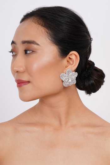 APT FOREVER_Silver Plated Petalia Bloom Beaded Earrings _at_Aza_Fashions