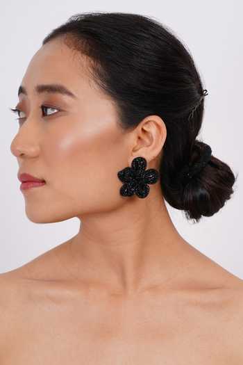 Buy_APT FOREVER_Black Petalia Bloom Handmade Earrings 