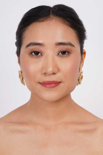 Buy_APT FOREVER_Gold Plated Petalia Bloom Embroidered Earrings _Online_at_Aza_Fashions