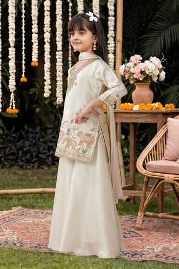 Petite Pomme Beige Silk, Tissue Embroidered Kurta Set Online at Aza Fashions Petite Pomme_Beige Silk, Tissue Embroidered Kurta Set _Online_at_Aza_Fashions