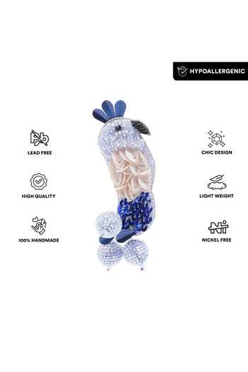 APT FOREVER_Blue Handwork Avian Luxe Beaded Earrings _Online_at_Aza_Fashions