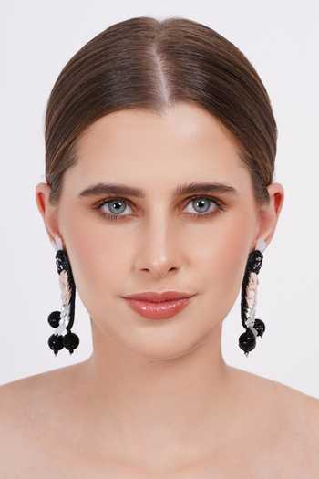 Shop_APT FOREVER_Black Avian Luxe Bead Embroidered Earrings _Online_at_Aza_Fashions