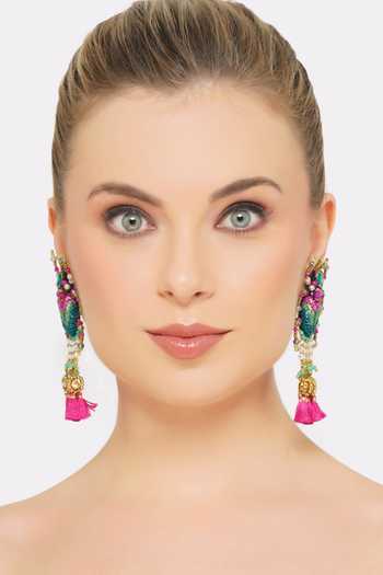 APT FOREVER_Magenta Spotty Moth Hop Handmade Earrings _at_Aza_Fashions