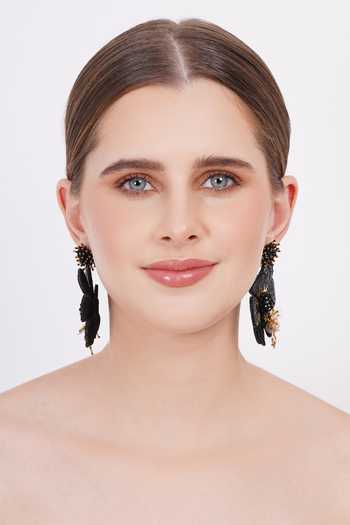 Shop_APT FOREVER_Black Bloomlet Luxe Embroidered Earrings _Online_at_Aza_Fashions